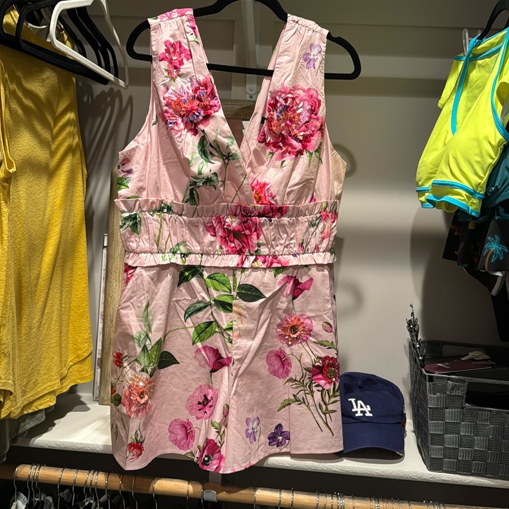 Express Floral V-Neck Embellished Pleated Ruffle Romper - Picture 3 of 10